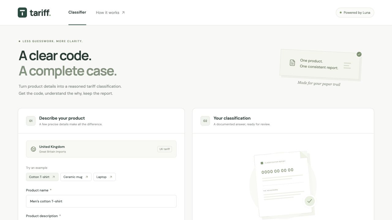 Simple Tariff Tool public product preview