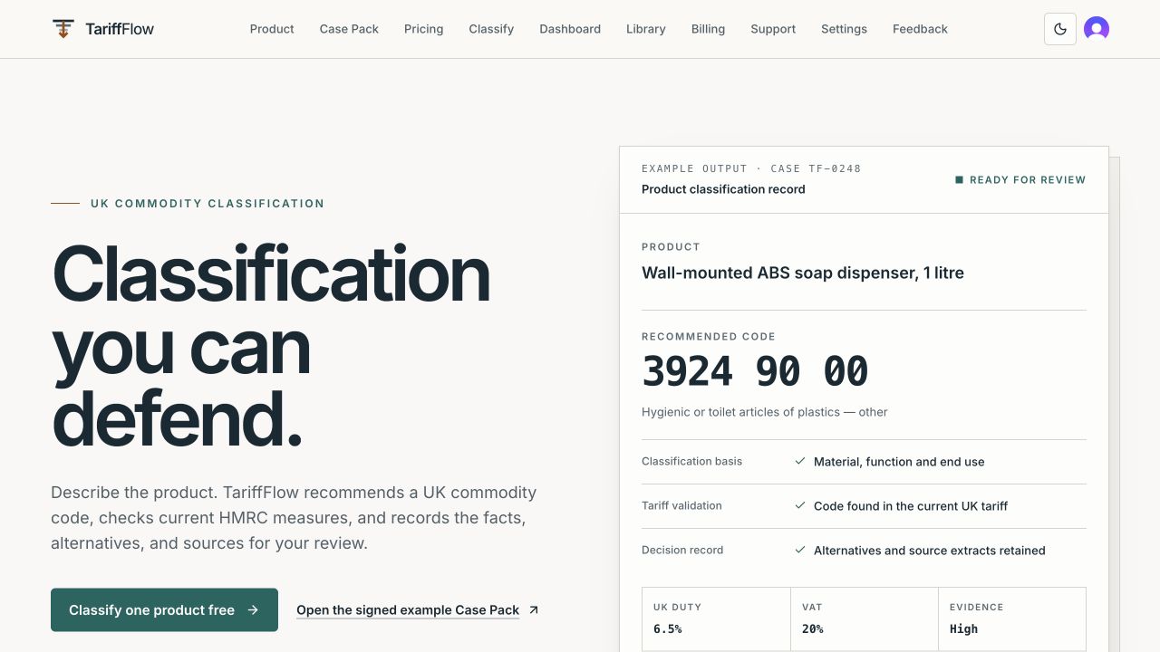 TariffFlow public product preview